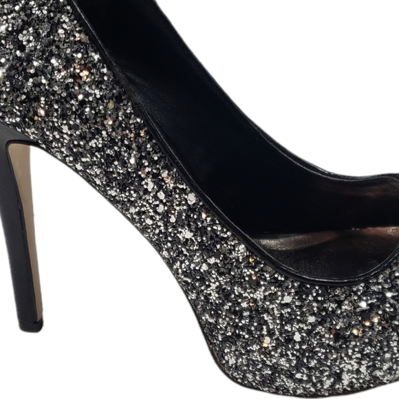 Madden Girl Black Silver Sequin Glitter Platform Heels Sz 9 Evening Party Gothic - Picture 8 of 13